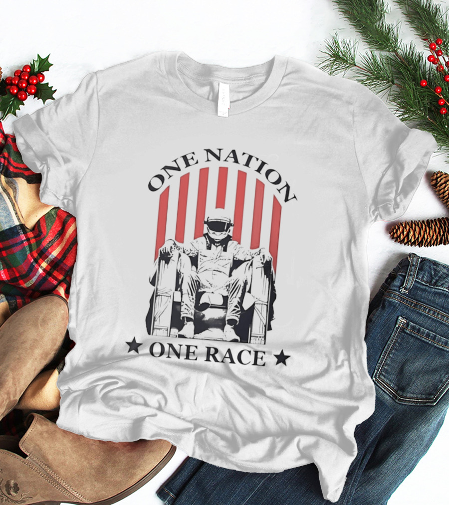 One Nation One Race Racing News Reaction Stars Statue Stripes T-Shirt