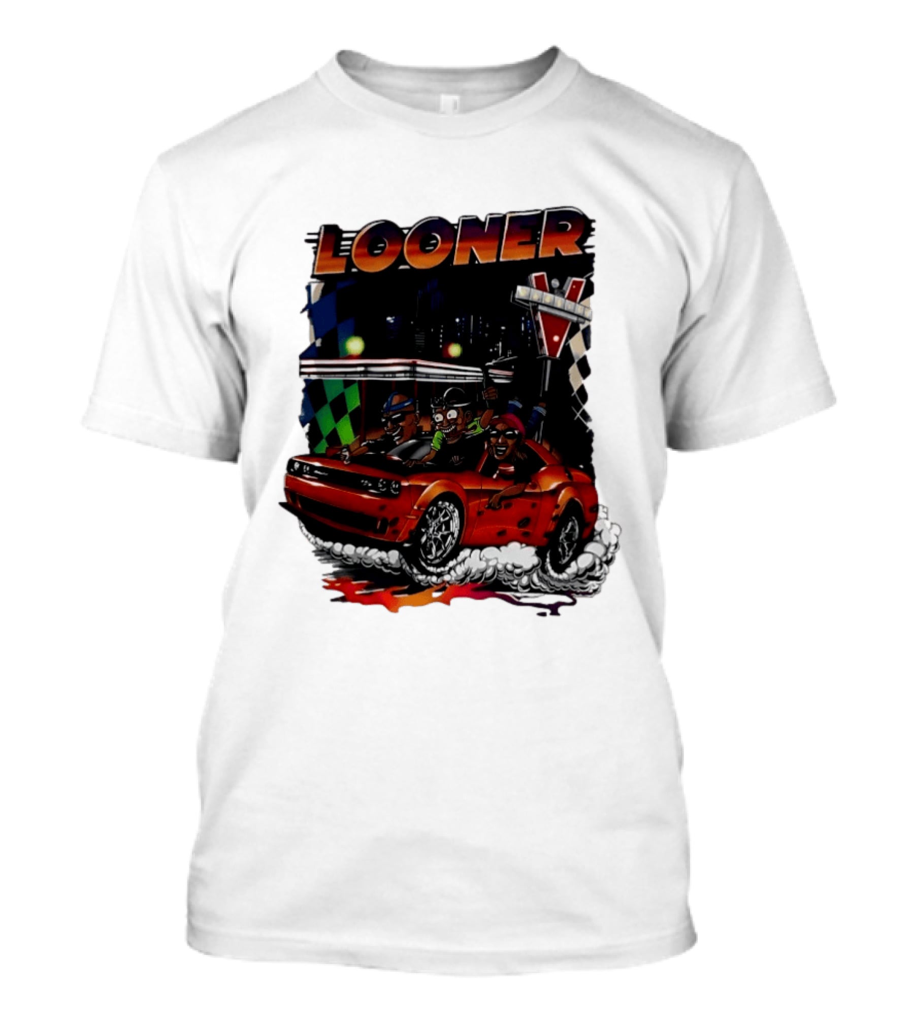 Looner Cartoon Car Race Adventure T-Shirt