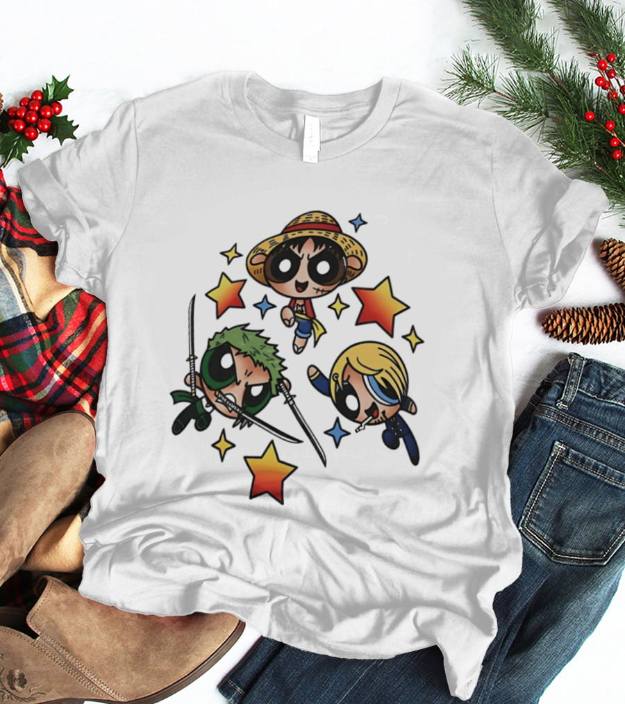 Luffy Zoro Sanji Fusion One Piece Powerpuff Girls Crossover Cute Anime Stars T-Shirt