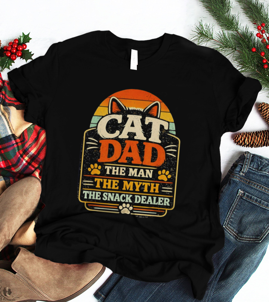Cat Dad The Man The Myth The Snack Dealer Retro Cat Ears And Paws T-Shirt