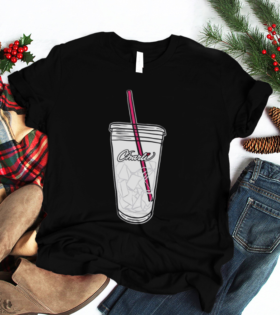 Charli Iced Coffee Cup Pink Straw Sketch T-Shirt