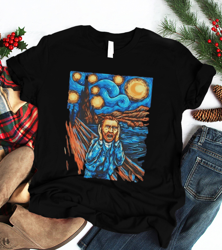 Vincent Van Gogh Starry Night Meets Edvard Munch The Scream Fusion T-Shirt