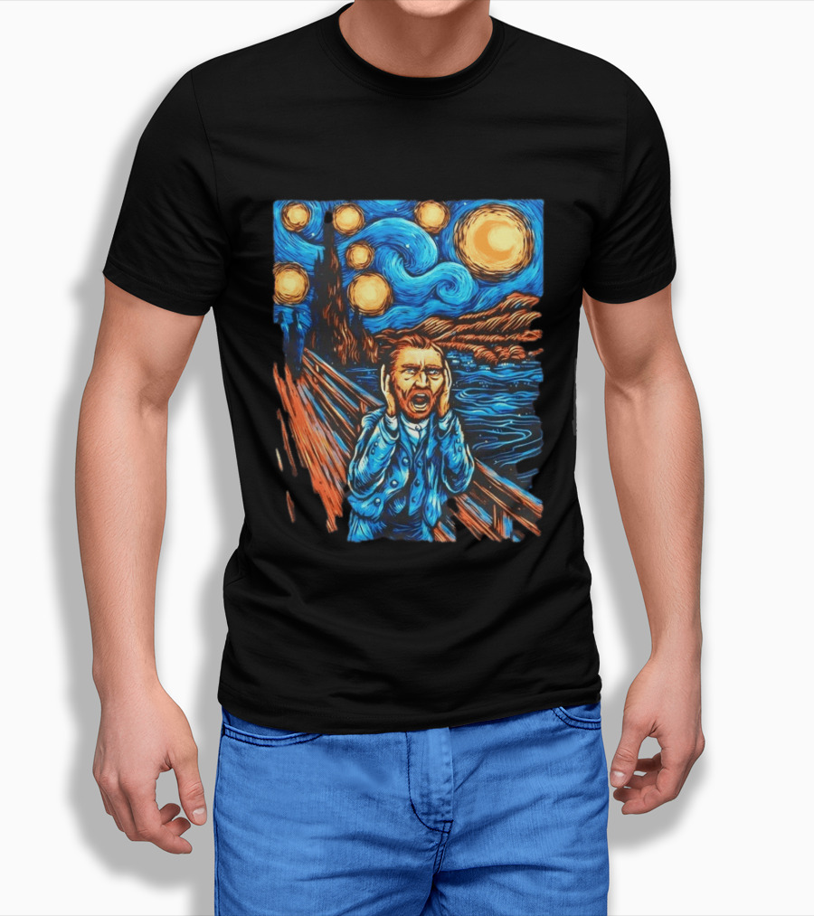 Vincent Van Gogh Starry Night Meets Edvard Munch The Scream Fusion T-Shirt
