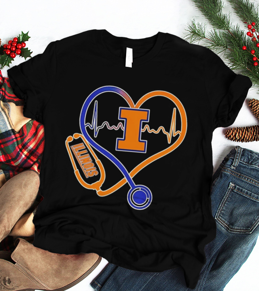 Illinois Fighting Illini Heartbeat I Nurse Stethoscope Love T-Shirt