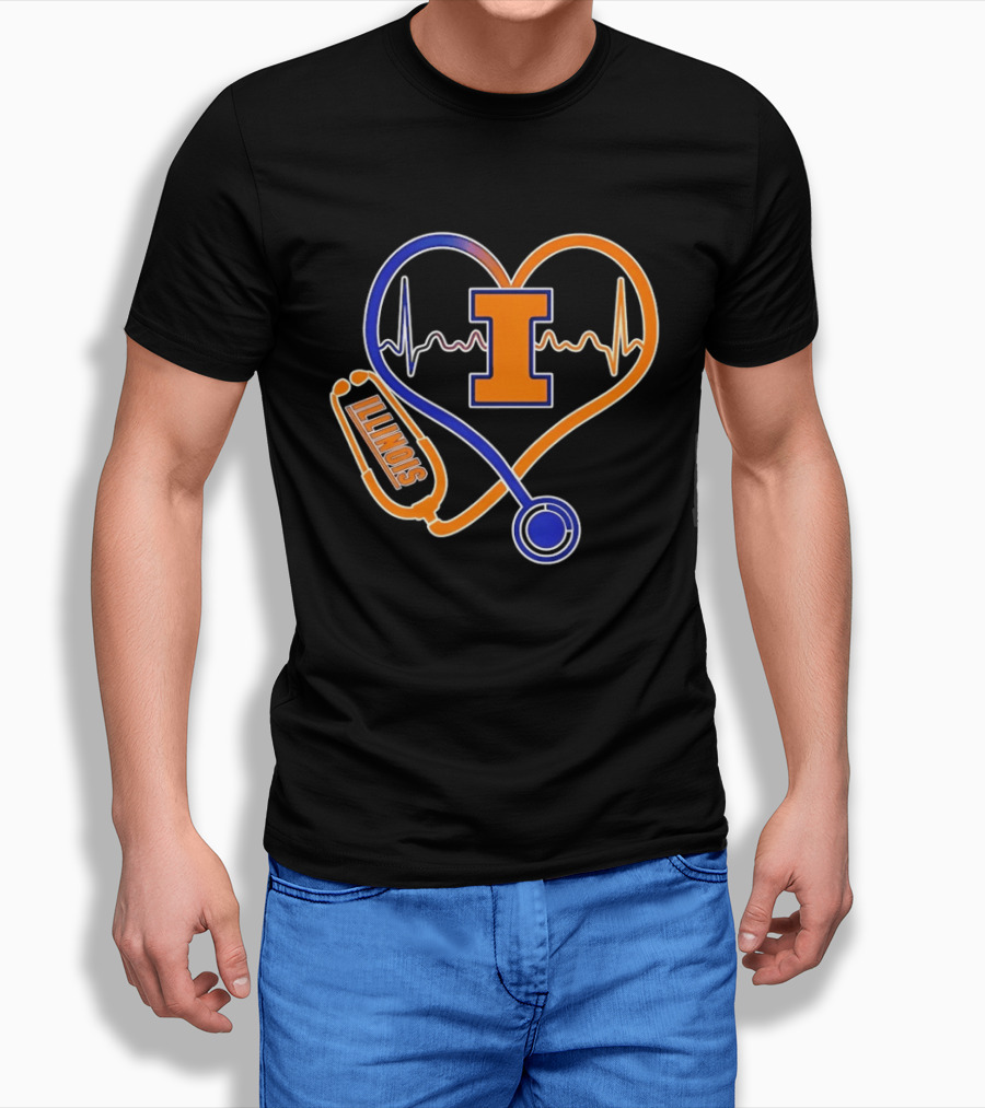 Illinois Fighting Illini Heartbeat I Nurse Stethoscope Love T-Shirt