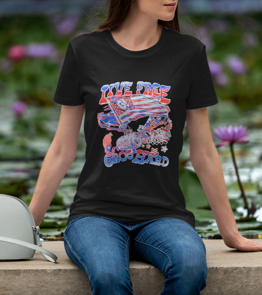Live Free Grog Hard 2026 Grog Tour American Flag Crocodile And Beer Barrel T-Shirt