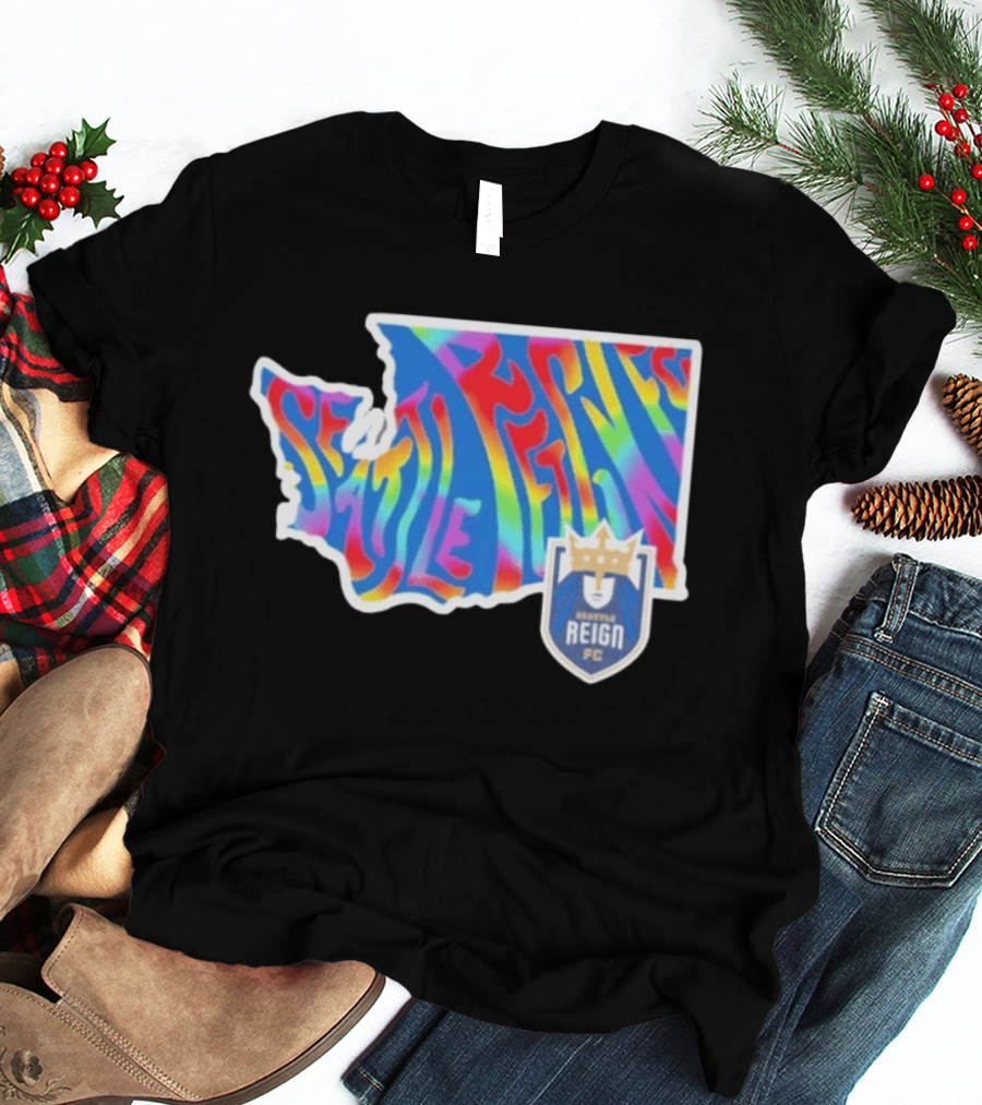 Seattle Reign FC Groovy Pride State Washington Map Rainbow T-Shirt