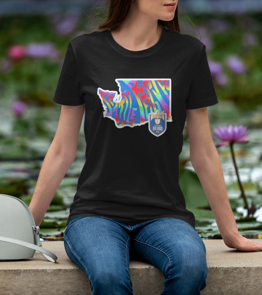 Seattle Reign FC Groovy Pride State Washington Map Rainbow T-Shirt