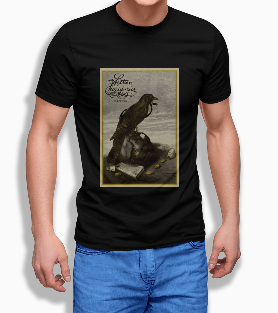Sixteen Horsepower Europe 2026 Tour Art With Raven And Script T-Shirt