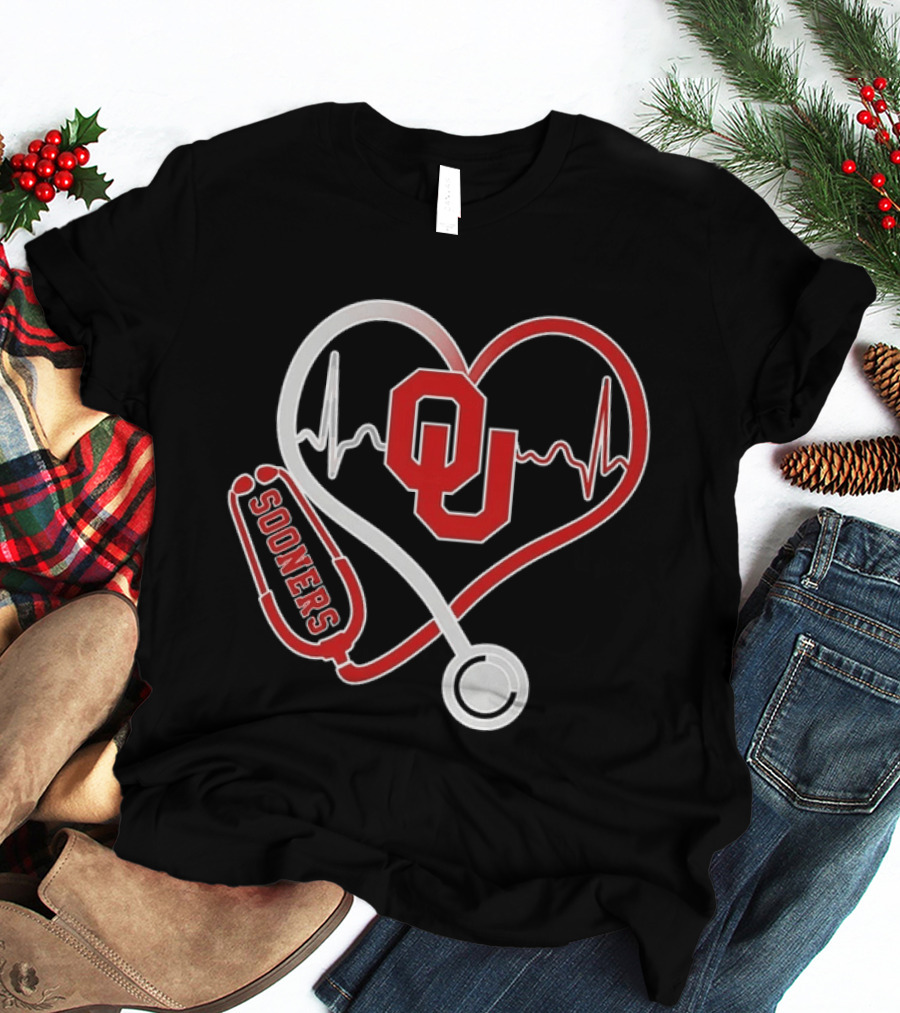 Oklahoma Sooners Heartbeat Nurse Love Stethoscope T-Shirt