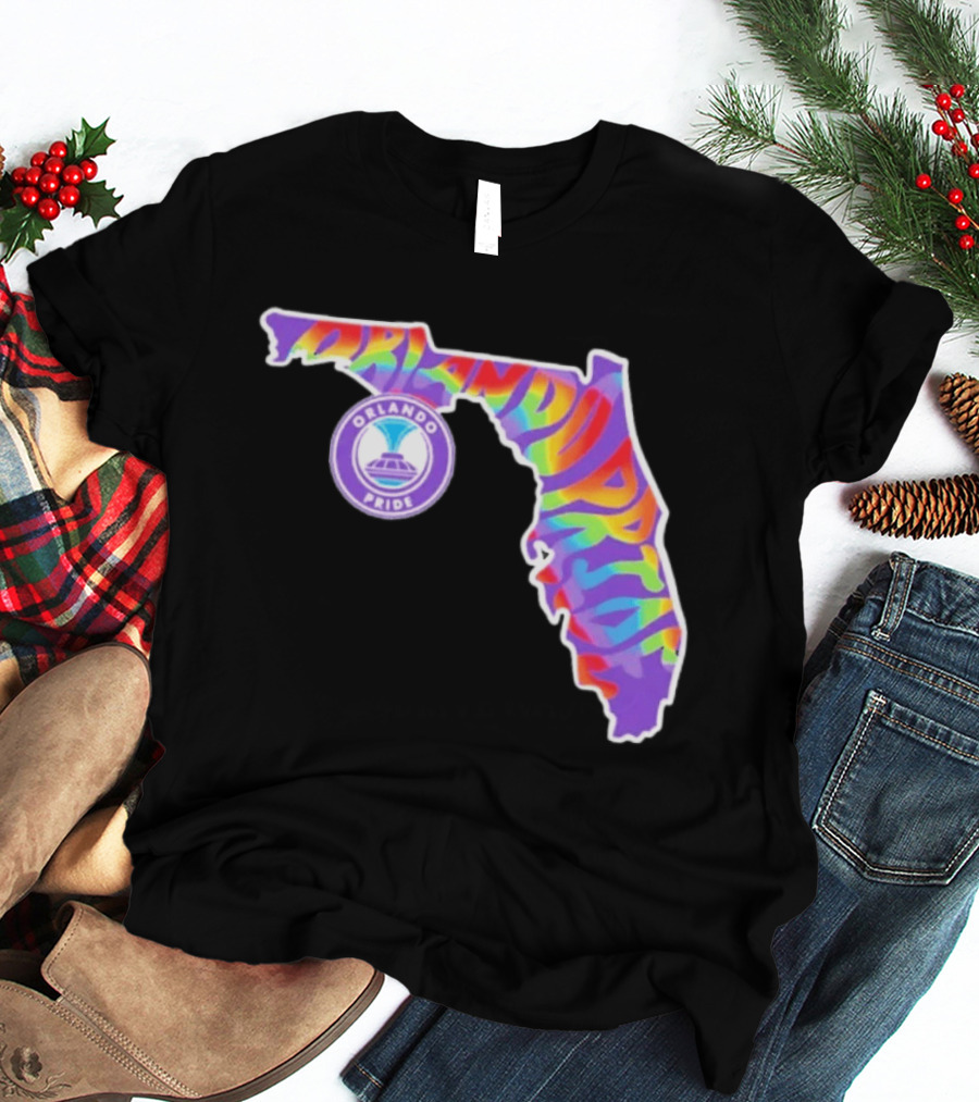 Orlando Pride Groovy Rainbow Florida Map T-Shirt