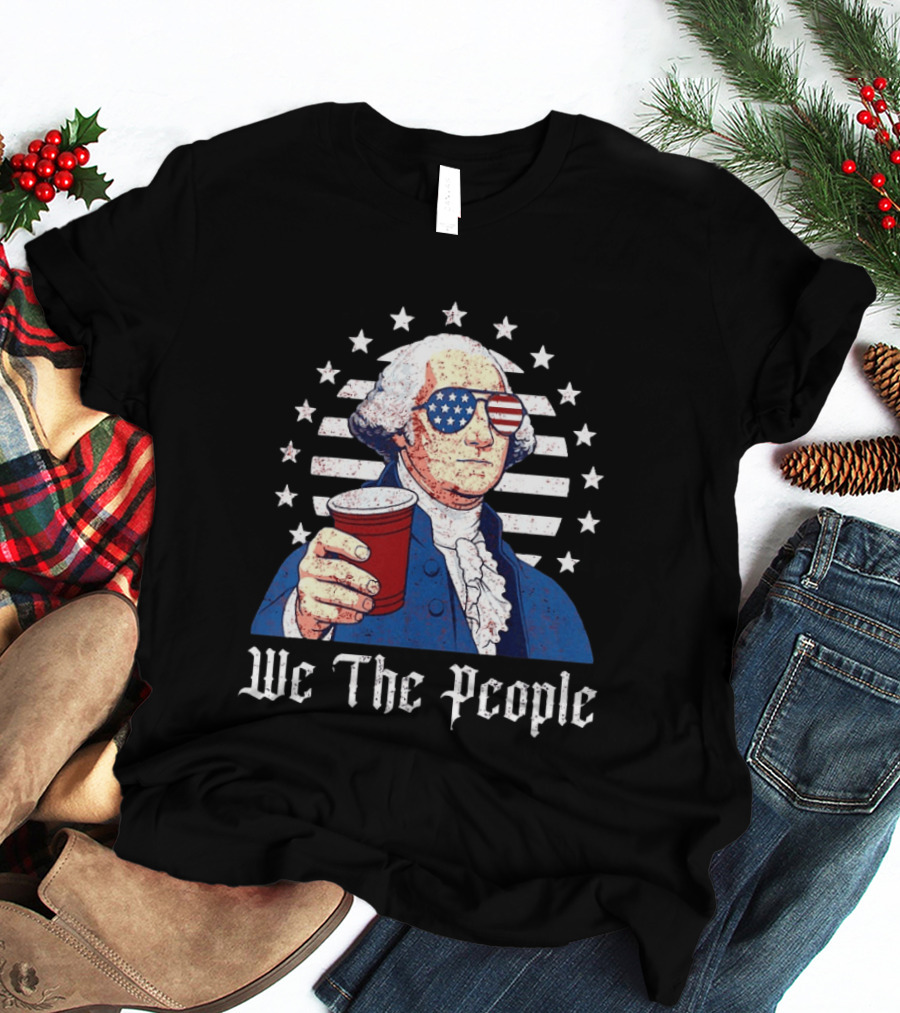 We The People George Washington Patriotic American Flag Sunglasses T-Shirt