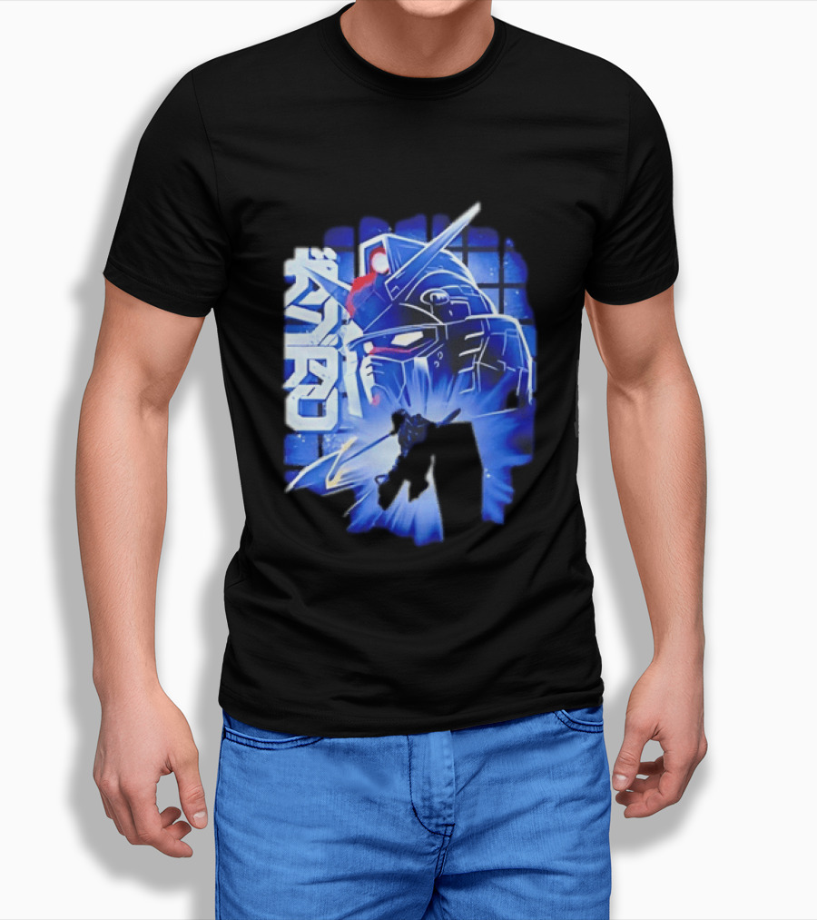 RX 78 2 Mobile Suit Gundam Fighter Neon Blue T-Shirt