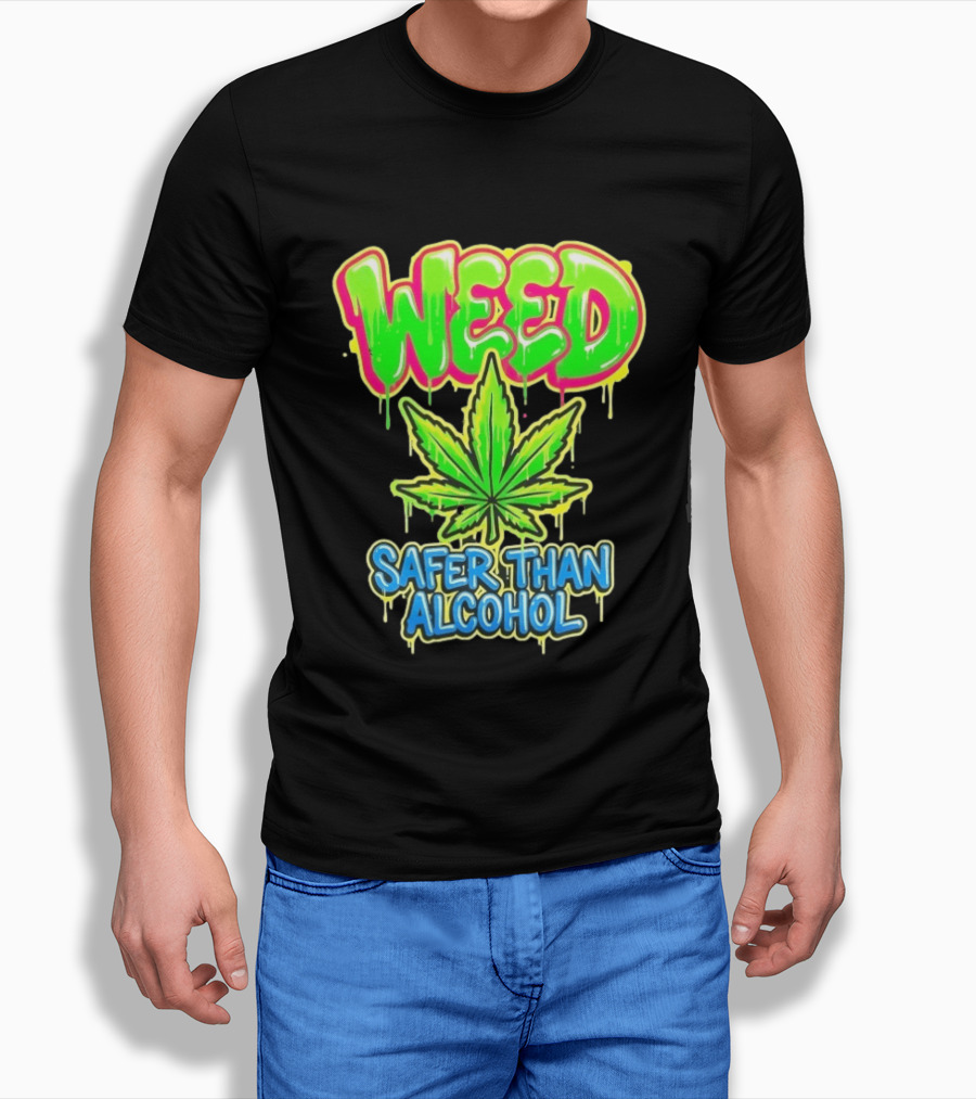 Weed Safer Than Alcohol Leaf Bright Graffiti T-Shirt