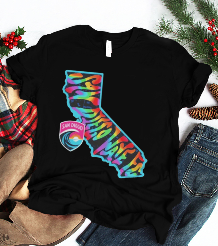 San Diego Wave FC Groovy Pride California Map T-Shirt