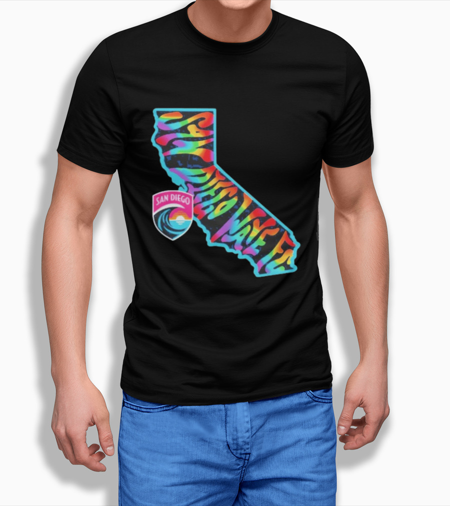 San Diego Wave FC Groovy Pride California Map T-Shirt