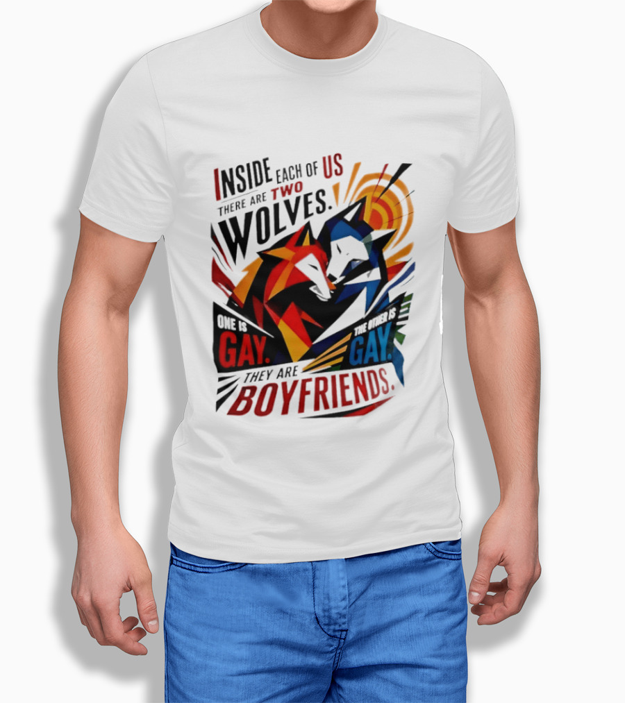 Inside Each Of Us There Are Two Wolves One Is Gay The Other Is Gay They Are Boyfriends T-Shirt