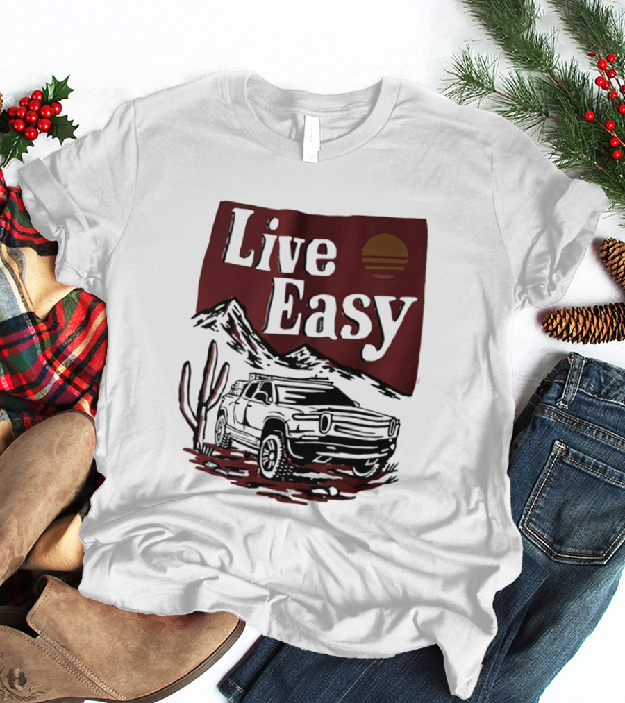 Live Easy Bronco Car Desert Adventure Sunset T-Shirt