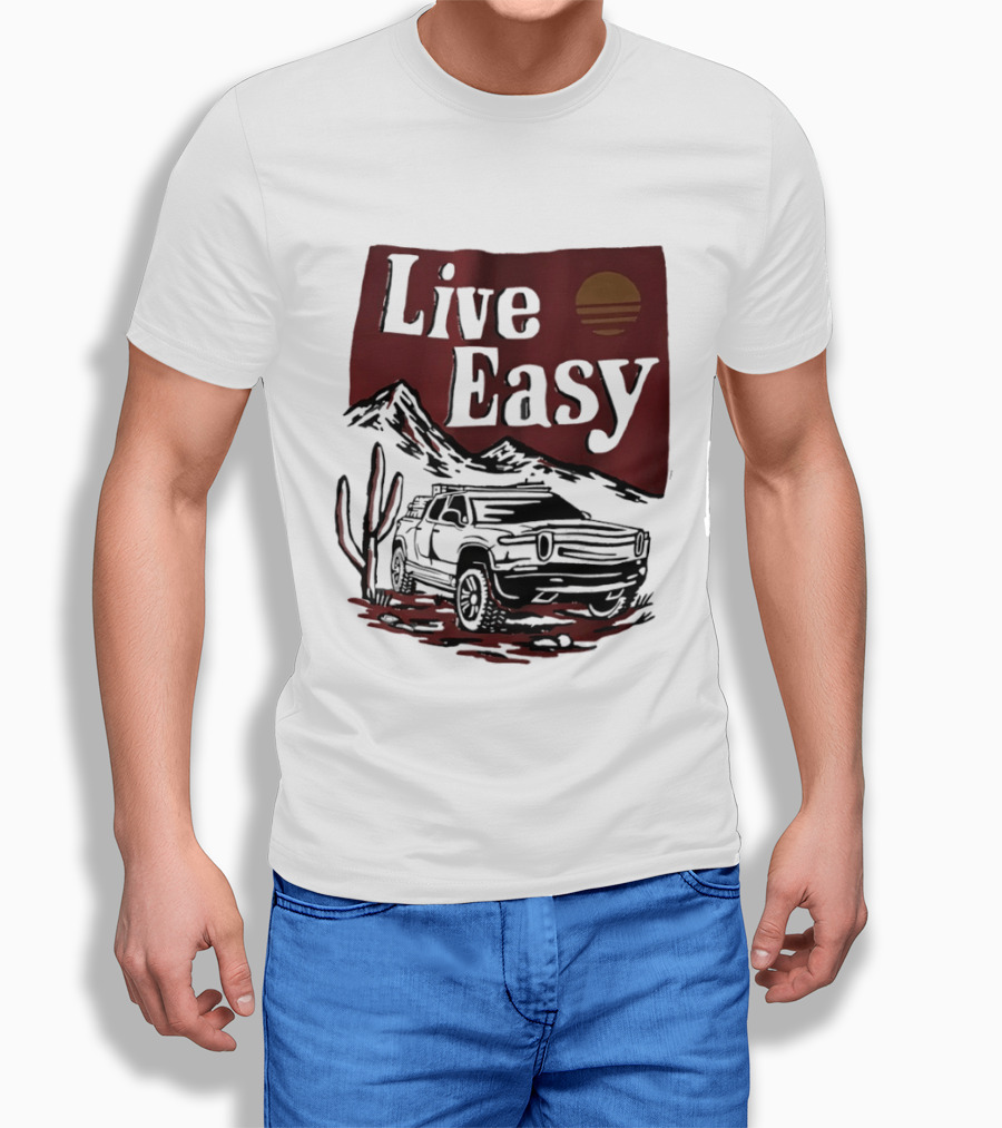 Live Easy Bronco Car Desert Adventure Sunset T-Shirt