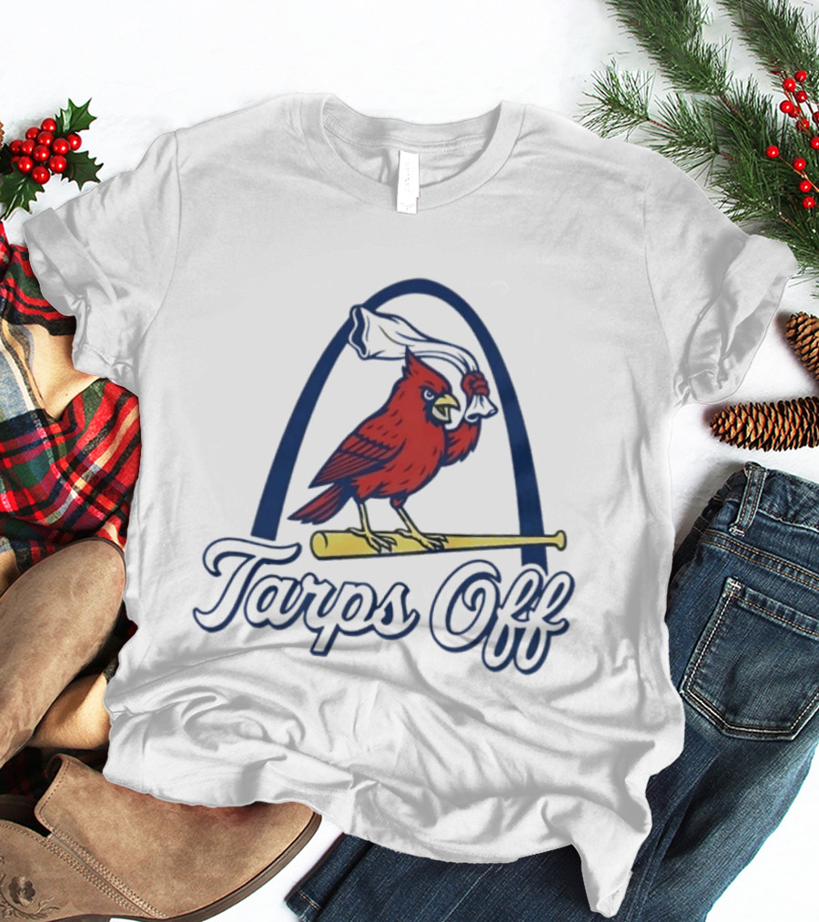 St. Louis Cardinals Tarps Off Bird Logo Arch Baseball T-Shirt