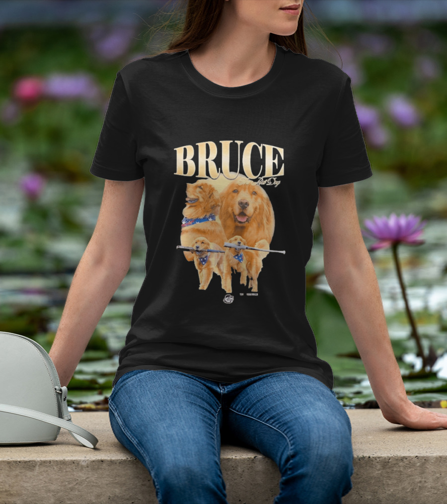 Bruce The Bat Dog Rochester Red Wings Baseball Golden Retriever T-Shirt