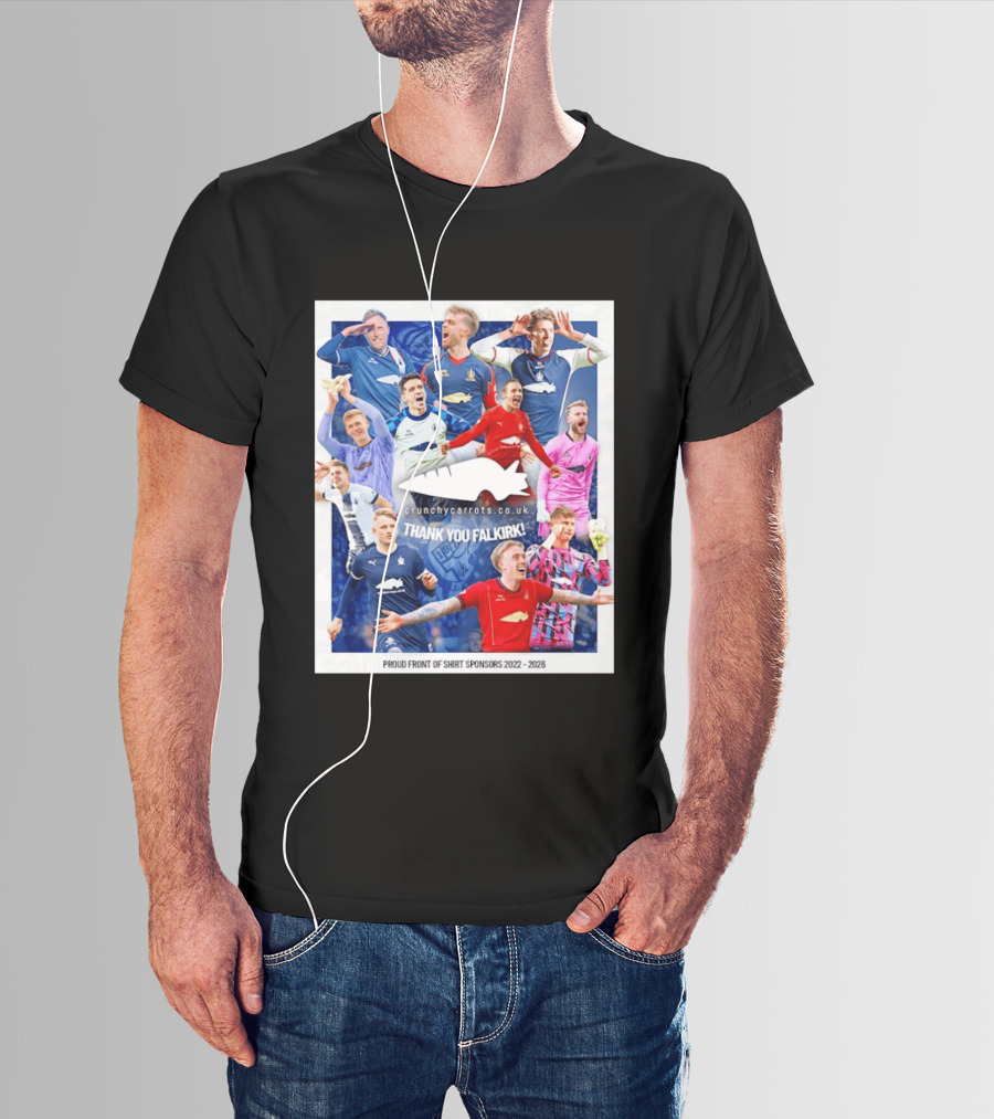 Crunchycarrots.co.uk Thank You Falkirk FC Proud Front Of Sponsors 2022 2026 T-Shirt