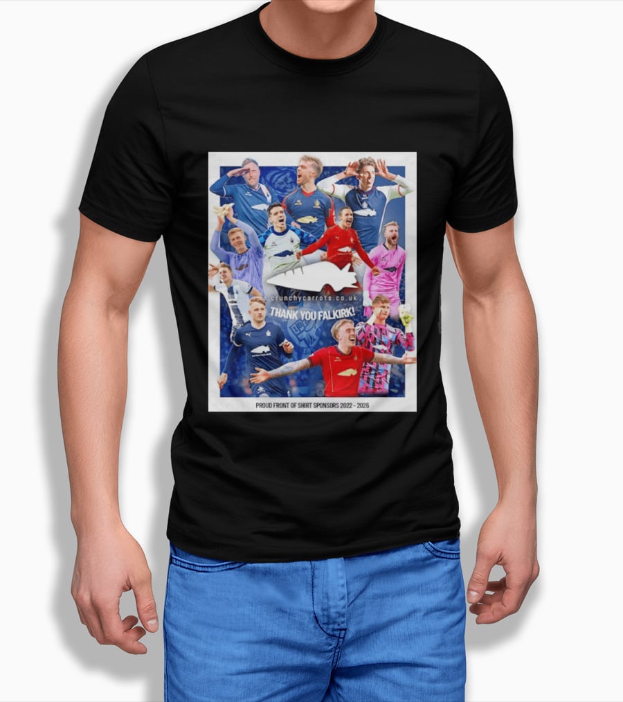 Crunchycarrots.co.uk Thank You Falkirk FC Proud Front Of Sponsors 2022 2026 T-Shirt