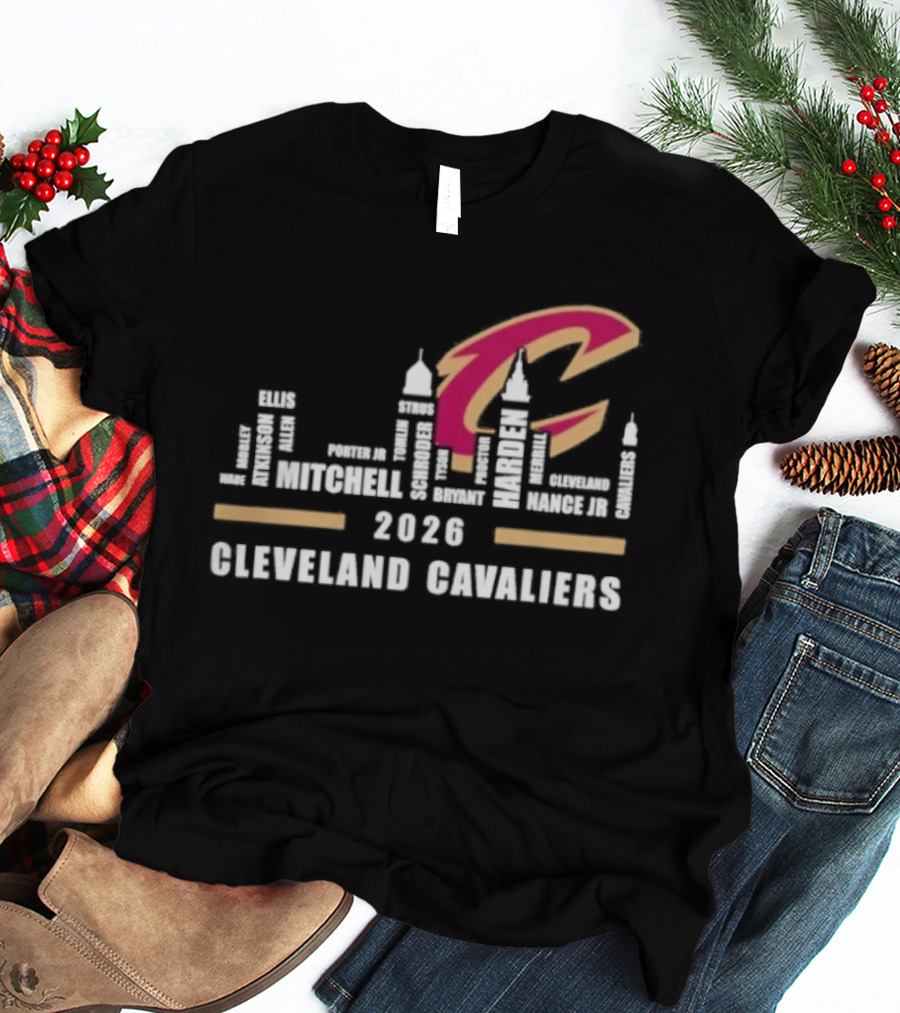 Cleveland Cavaliers 2026 Skyline Mitchell Bickerstaff Garland Allen Mobley Wade Okoro LeVert Stevens T-Shirt