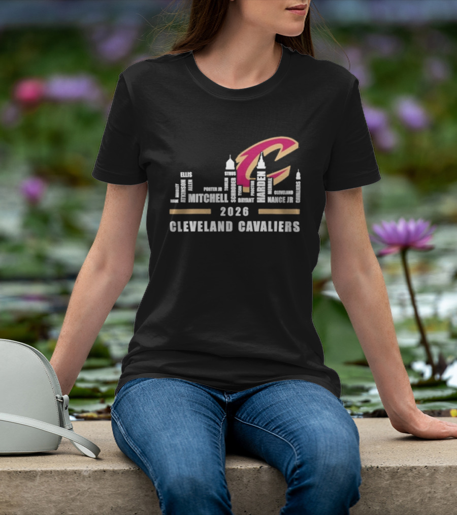 Cleveland Cavaliers 2026 Skyline Mitchell Bickerstaff Garland Allen Mobley Wade Okoro LeVert Stevens T-Shirt