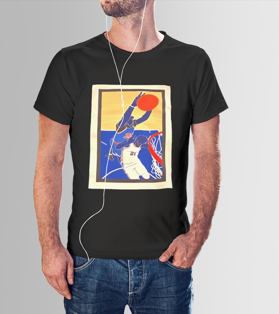 Mitchell Robinson 23 Dunking Joel Embiid 21 New York Knicks Basketball NBA 2026 T-Shirt