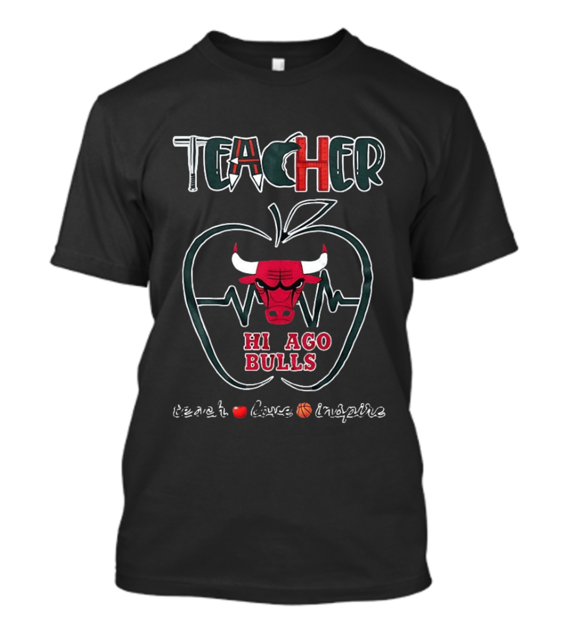 Teacher Teach Love Chicago Bulls Apple Basketball Inspire T-Shirt