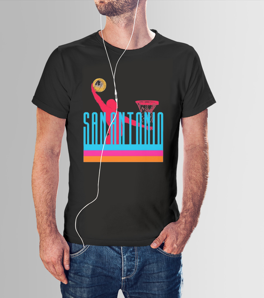 San Antonio Basketball Dunking Pink T-Shirt