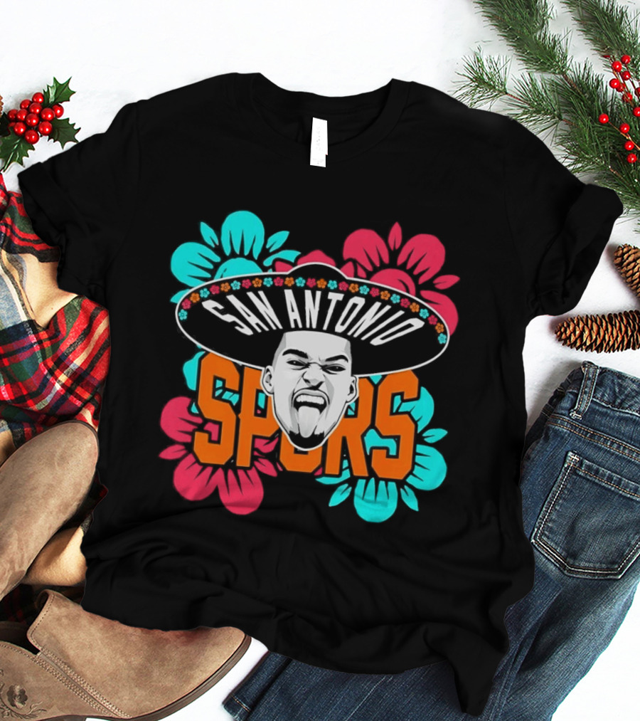 San Antonio Spurs Victor Wembanyama Sombrero Flowers T-Shirt