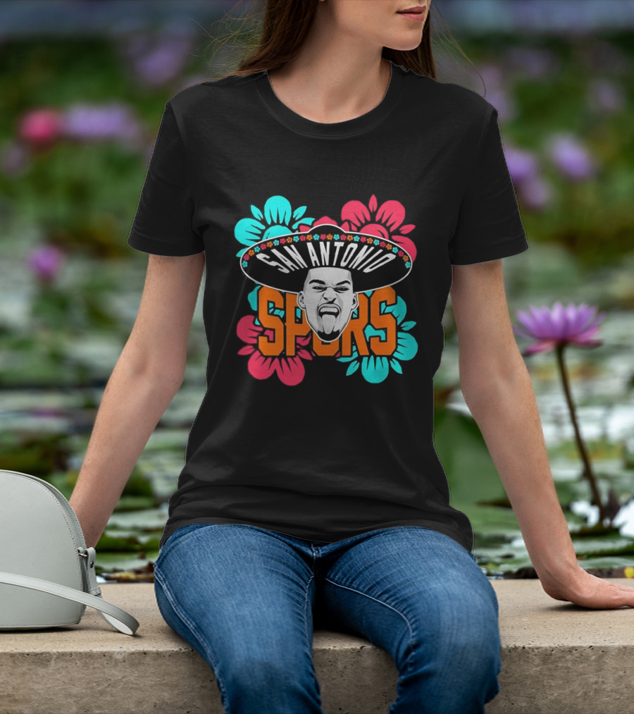 San Antonio Spurs Victor Wembanyama Sombrero Flowers T-Shirt
