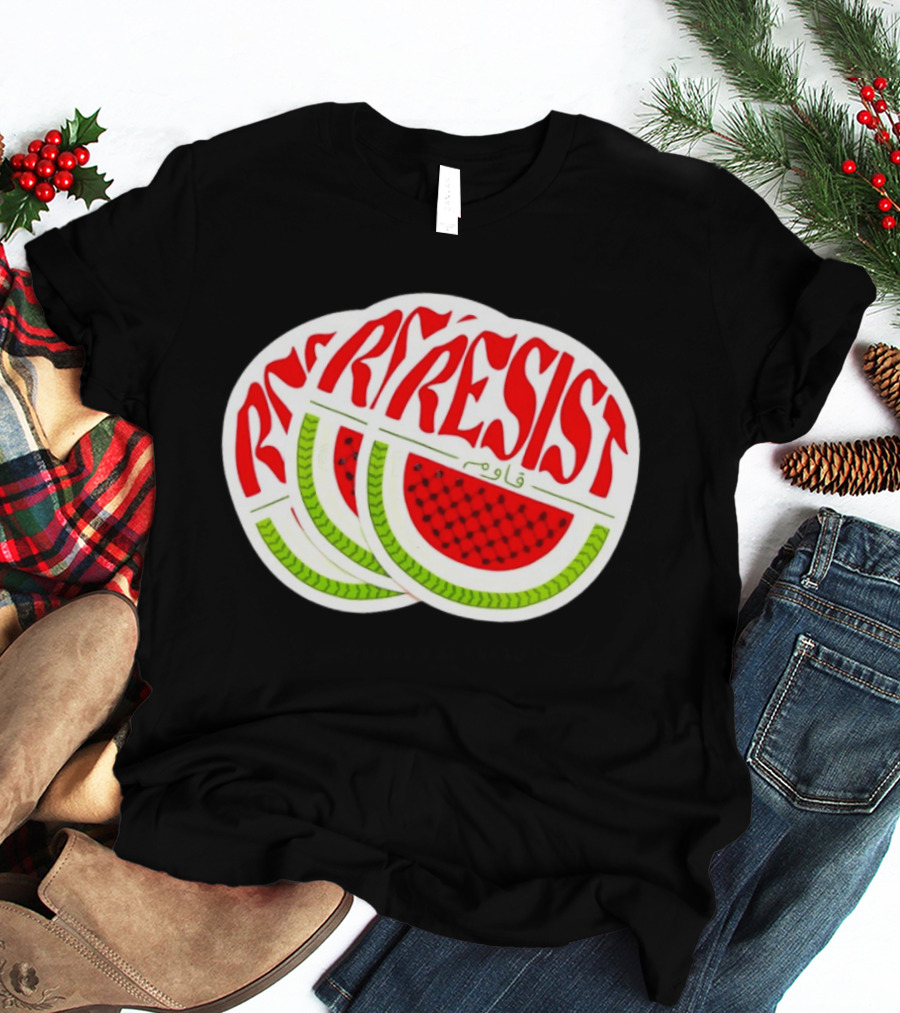 Watermelon Keffiyeh Resist Free Palestine Arabic Text قاوم T-Shirt