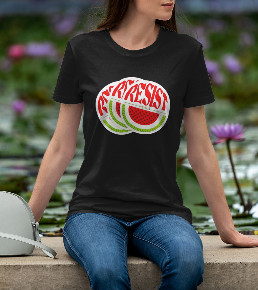 Watermelon Keffiyeh Resist Free Palestine Arabic Text قاوم T-Shirt