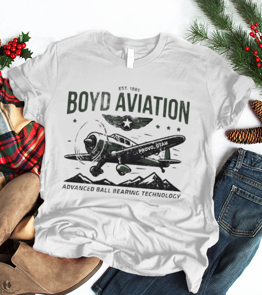 Boyd Aviation Advanced Ball Bearing Technology See The Stars Airplane And Mountain Scene T-Shirt