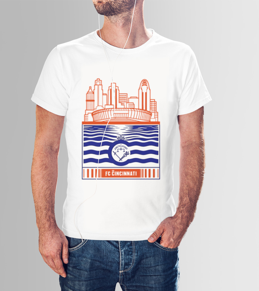 FC Cincinnati Stadium Skyline With River Flag T-Shirt