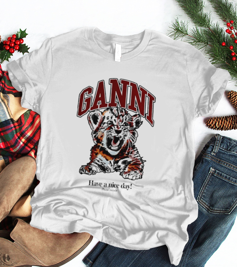 Ganni Have A Nice Day Please Recycle Tiger T-Shirt