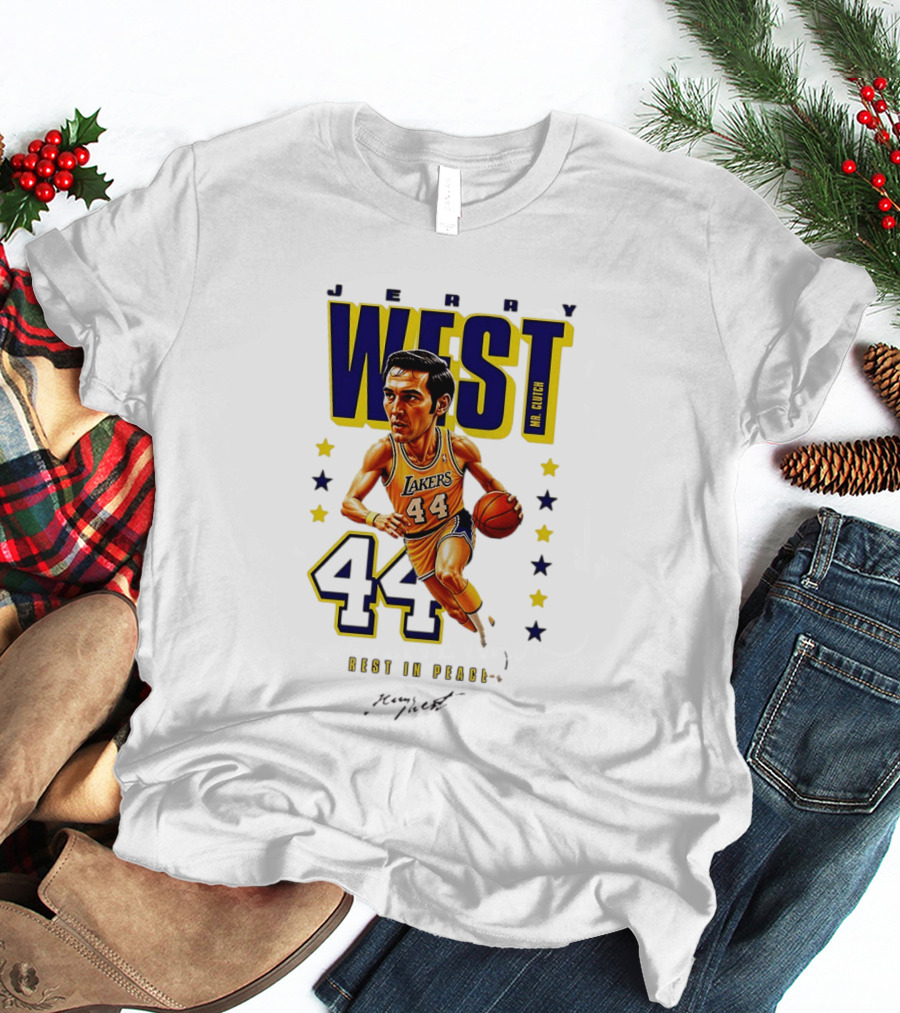 Jerry West Mr. Clutch Lakers Legend 44 Rest In Peace Caricature T-Shirt