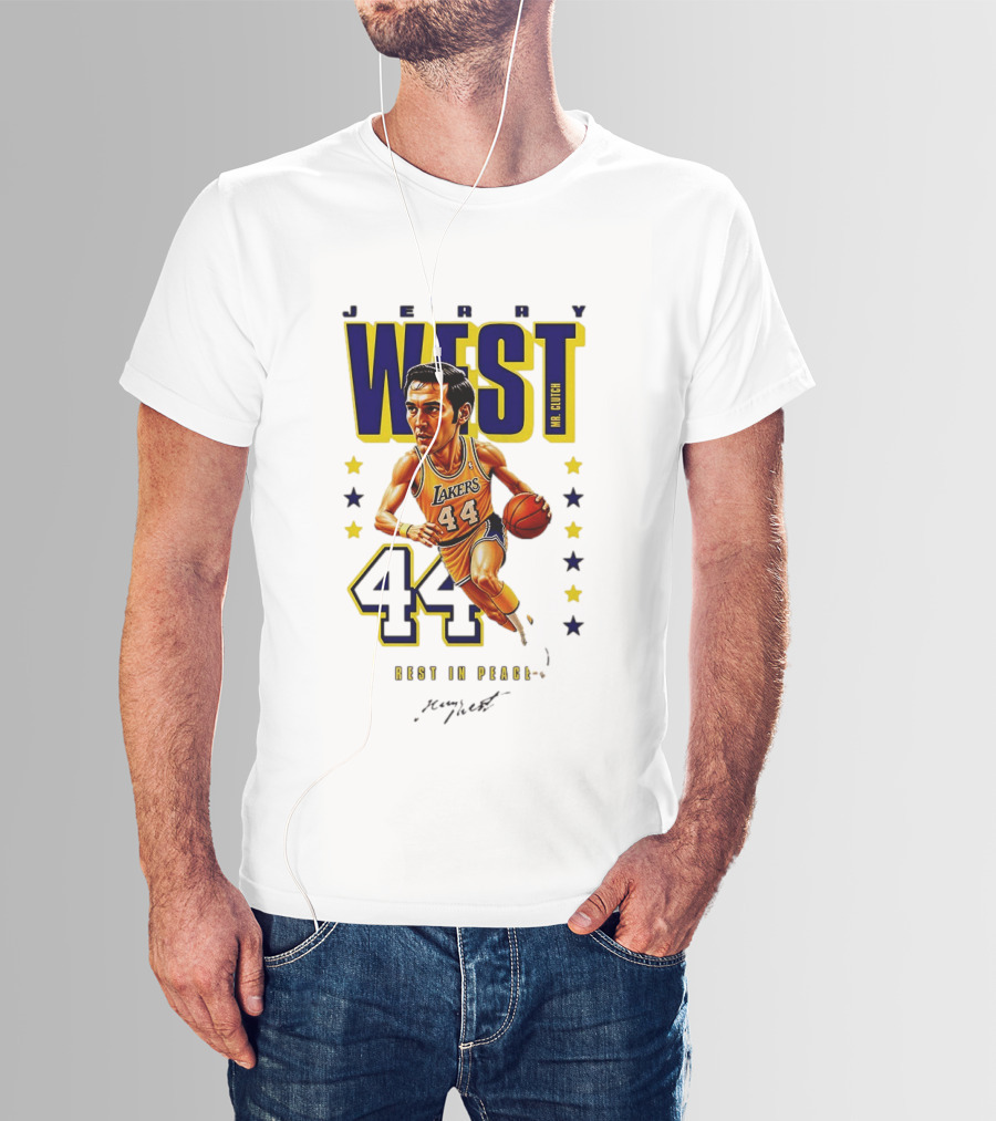 Jerry West Mr. Clutch Lakers Legend 44 Rest In Peace Caricature T-Shirt