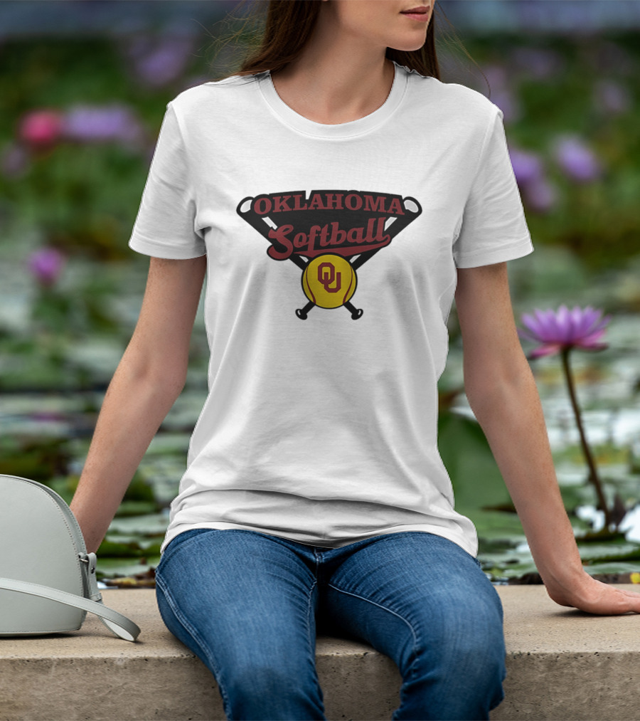 Oklahoma Softball OU Crossed Bats Yellow Ball T-Shirt
