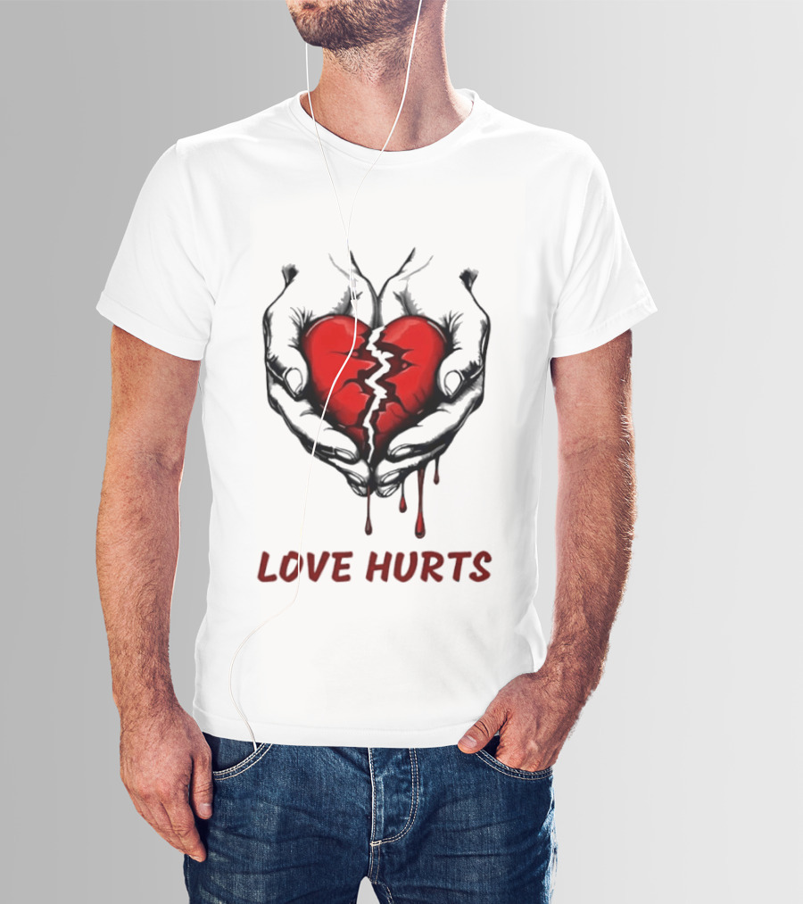 Love Hurts Bleeding Broken Heart Emotional Expression T-Shirt