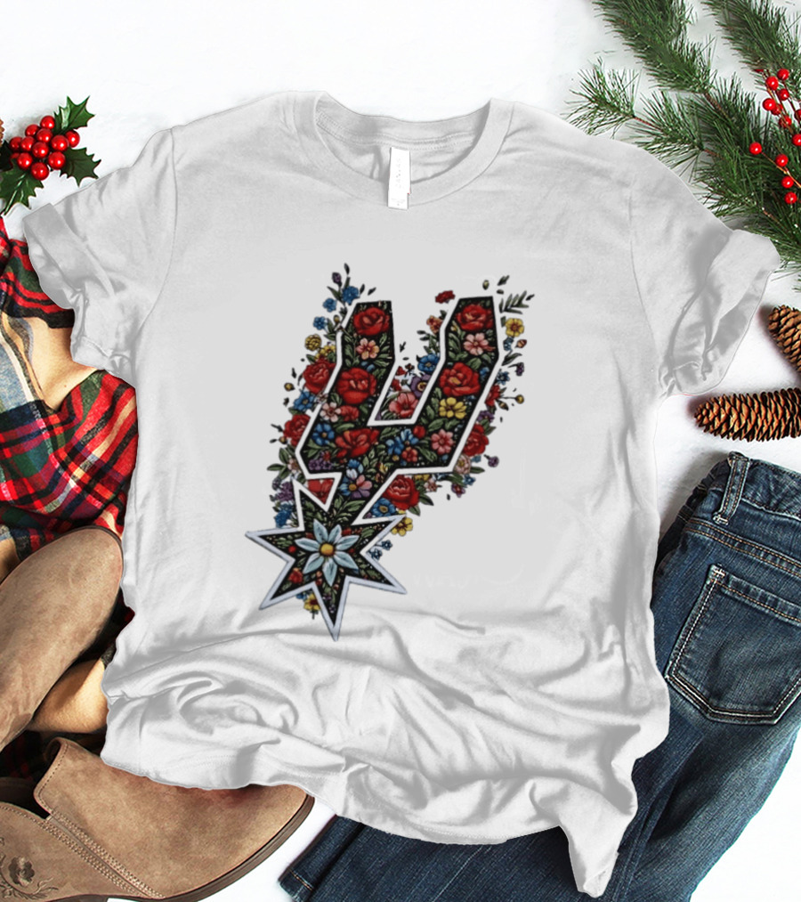 San Antonio Spurs Floral Rose Garden Spurs Team T-Shirt