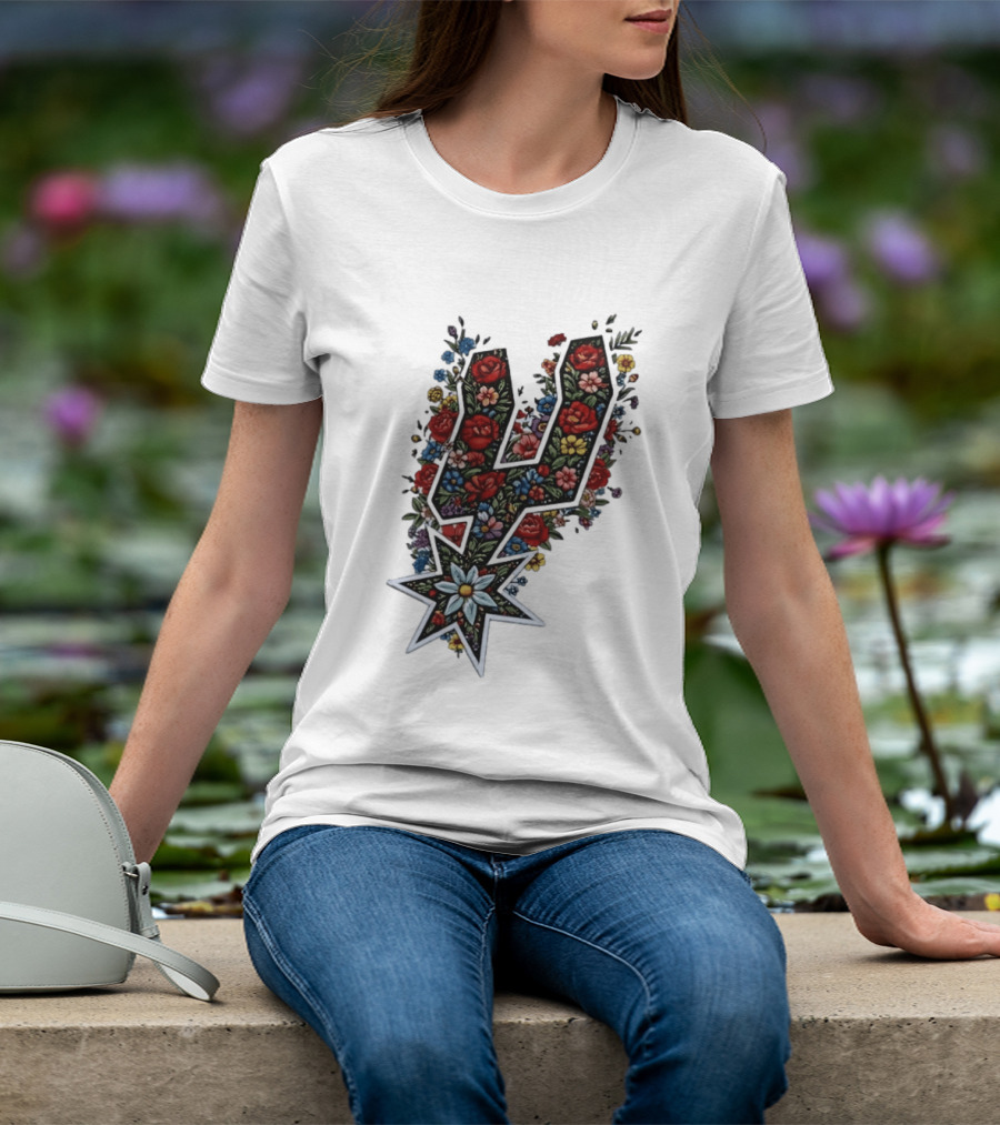 San Antonio Spurs Floral Rose Garden Spurs Team T-Shirt
