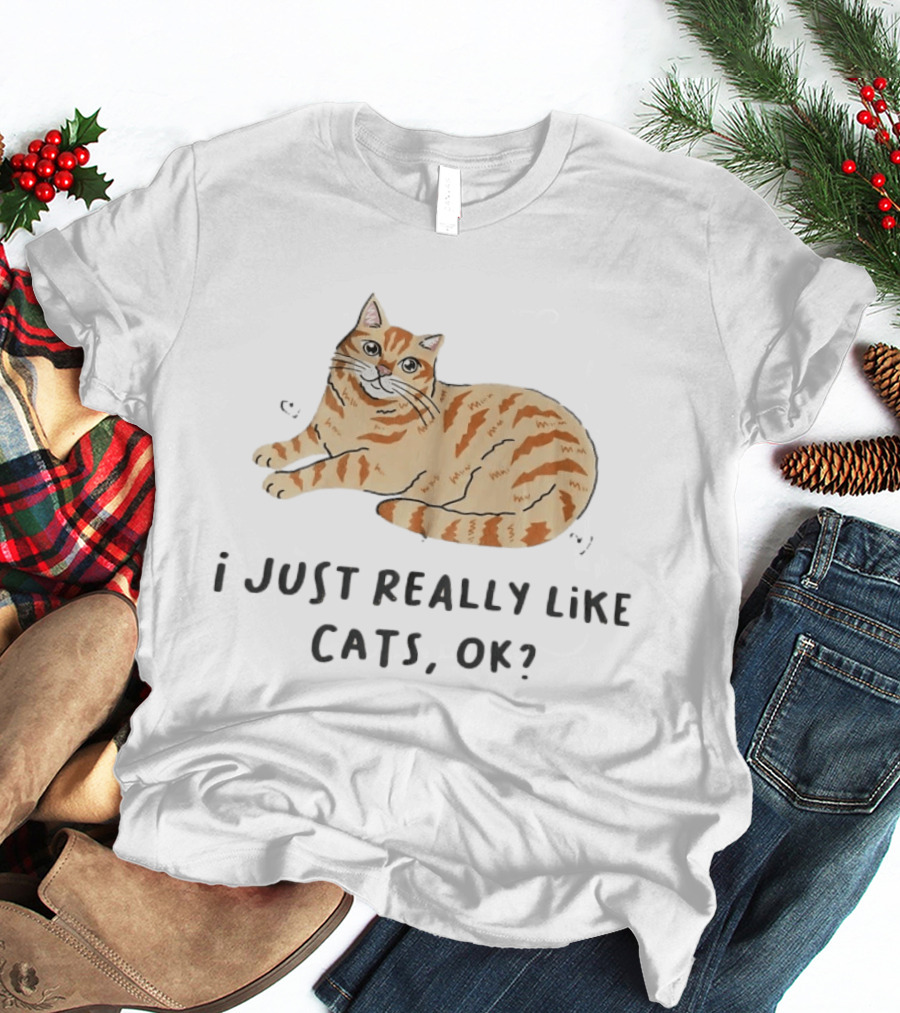 I Just Really Like Cats Ok With Cute Orange Tabby Cat T-Shirt