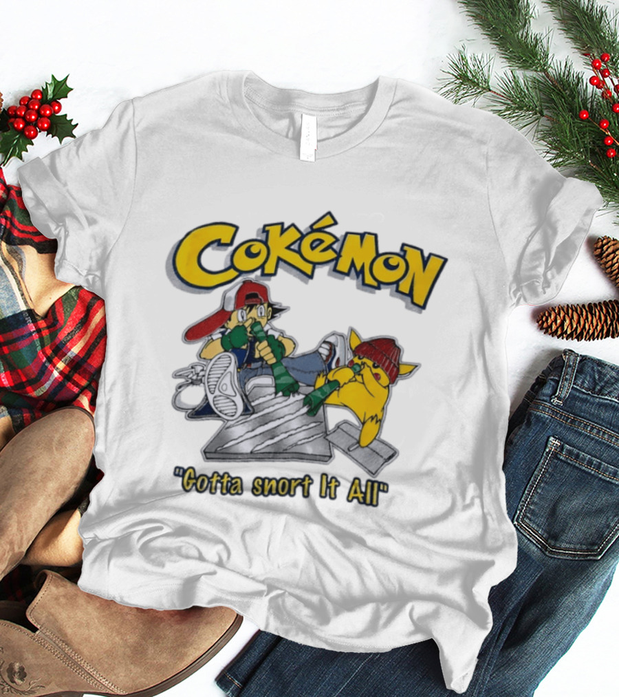 Cokemon Gotta Snort It All Pikachu T-Shirt