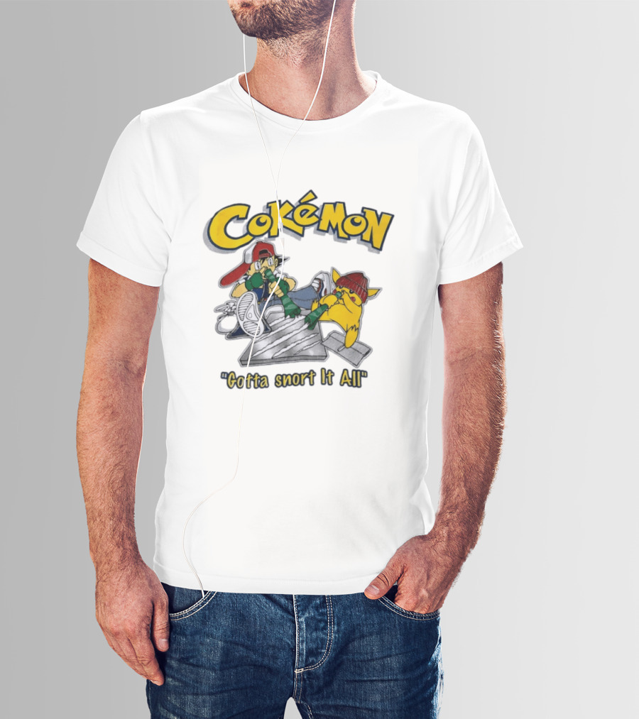 Cokemon Gotta Snort It All Pikachu T-Shirt