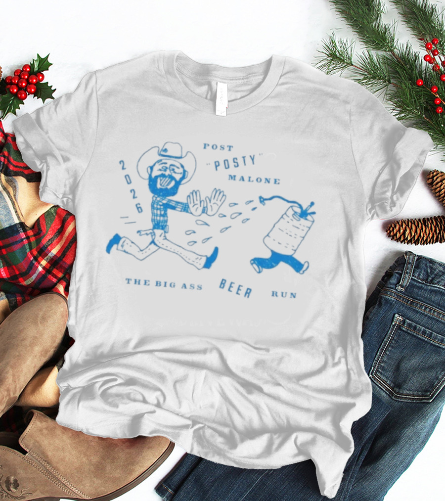 Post Malone Beer Run Cowboy Cartoon You Can Run Beer 2023 T-Shirt