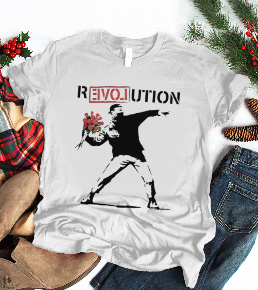 Revolution With Love Letter Throwing Roses Graffiti T-Shirt